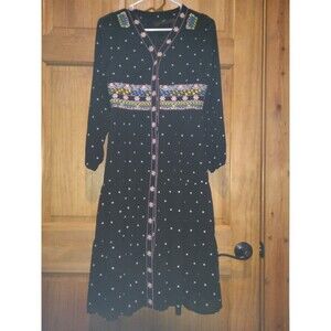 Aly Daly black embroidered lace button up dress size small peasant boho